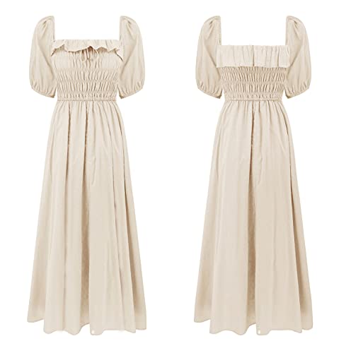 R.Vivimos Women Summer Cotton A Line Flowy Long Dresses - color: Beige#1, size: Large