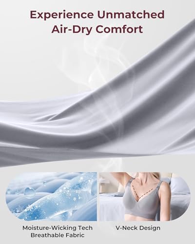 Momcozy CoolFit Nursing Bras for Breastfeeding, Ultra Stretch Seamless Jelly Strip Maternity Bra, Cooling Wireless - color: Gray, size: Large