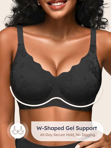 Wireless Jelly Jacquard Bralettes for Women Seamless Convertible Bras - color: Black, size: Large