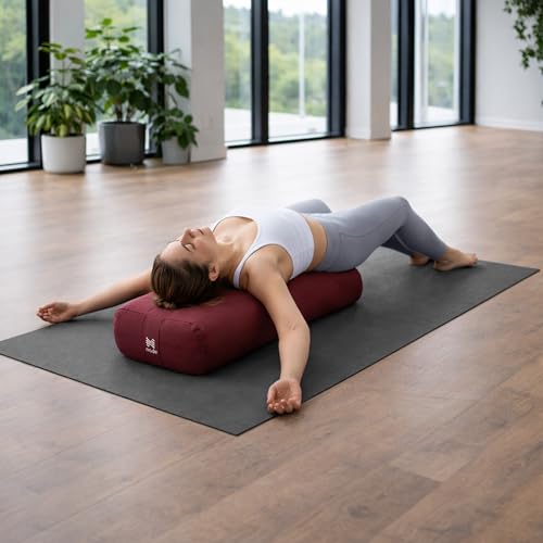 Yoga Meditation Cushion, 25" x 12" Rectangular Bolster with Organic Cotton Cover - color: Burgundy