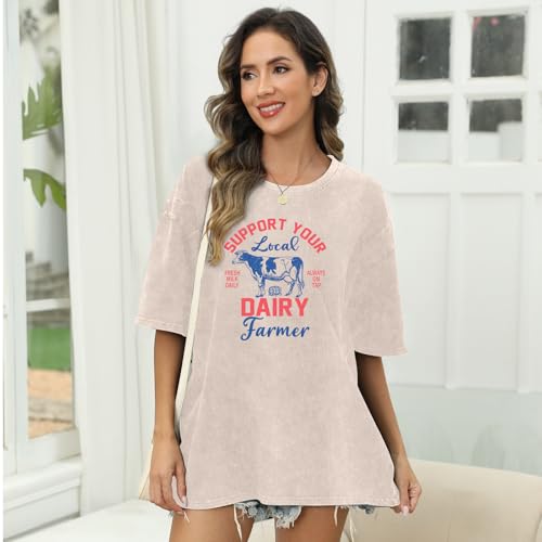 Breastfeeding Shirts for Women Zipper Maternity Nursing Shirt Postpartum Friendly Funny Oversized Graphic Tees - color: Apricot, size: Medium