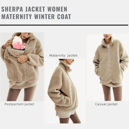 Maternity Coat Winter Mom Cozy Thicken Coats Fleece Sherpa Jacket - color: Khaki, size: Medium