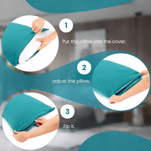EVOLIVE Body Pillow Cover 21"x54", Microfiber, Hidden Zipper (Peacock Blue) - color: Peacock Blue
