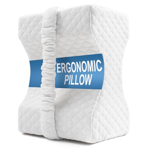 UJPFEO Knee Pillow for Side Sleepers, Memory Foam Leg Support with Strap - color: Natural White