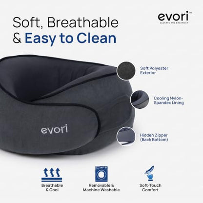 evori 360° Neck Rest, Memory Foam Travel Neck Pillow for Airplane and Car