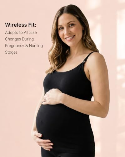 Under Control 3 Pack Maternity Nursing Tops & Tees Breastfeeding Tanks Top Camis with Support Bra - color: Grey/Pink/Black, size: Large