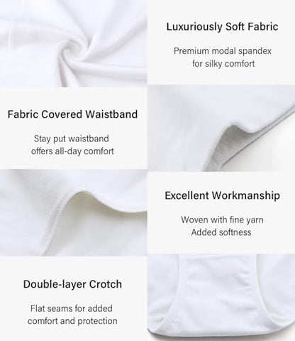 wirarpa Women's Modal Underwear Soft High Waist Briefs Ladies Panties 4 Pack - color: Black/Beige/Grey/White, size: Medium