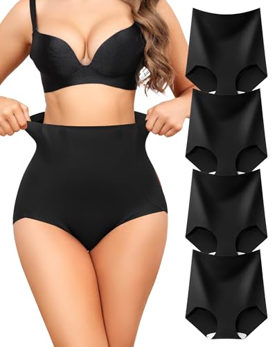 LEVAO Women's Tummy Control Underwear High Waisted Seamless Panties 4 Pack - color: Black*4, size: Medium
