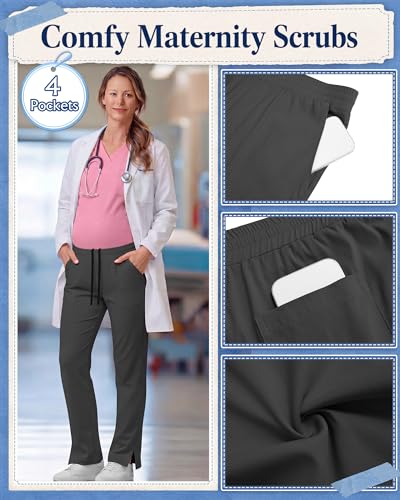 3 Pack Comfy Women's Maternity Scrub Pants - color: Dark Gray, Navy Blue, Black, size: XX-Large