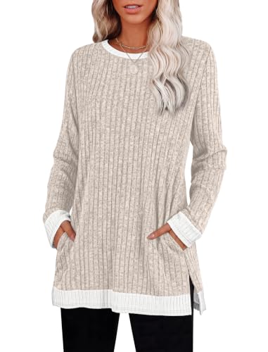 Sampeel Long Sleeve Shirts for Women Tunic Sweaters Fall Fashion Outfits - color: Cream, size: X-Large