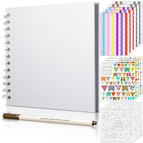 GOTIDEAL 8 x 8 Inch Scrapbook Album with Metallic Markers, White, 40 Pages - color: White, size: 8*8 Inches 40Pages