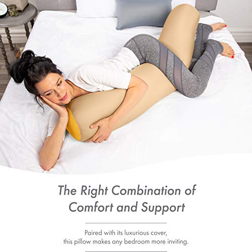 Microbead Body Pillow, Side Sleeping & Pregnancy, 48x8 in, Barely Beige - color: Barely Beige, size: Pillow & Cover
