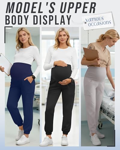 3 Pack Maternity Scrub Cargo Jogger Pants - color: Black, Light Gray, Navy Blue, size: XX-Large