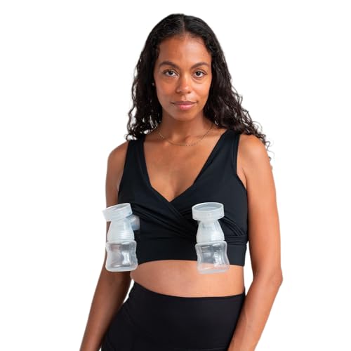 Everyday Luxe Nursing & Hands-Free Pumping Bra - Nursing and Pumping Bra Fits All Standard Pump Flanges and Wearable Pumps - color: Black, size: Medium