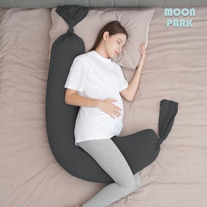 MOON PARK Pregnancy Pillow - Incredibly Smooth and Soft Cooling Cover I Shaped Full Body Maternity Pillow with Removable Cover - Support for Side, Back, Legs, Belly, HIPS - Dark Grey - color: Dark Grey