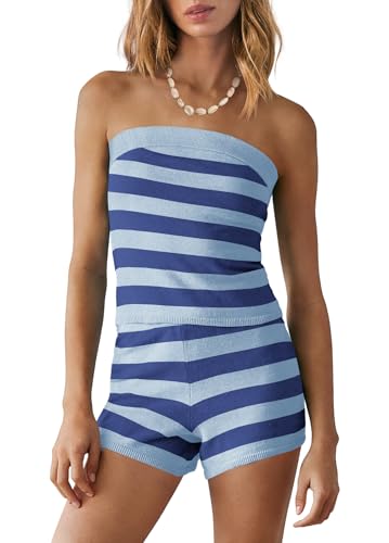 Panadila Womens Striped Lounge Set 2 Piece Outfits - color: Dark Blue Combo, size: Small