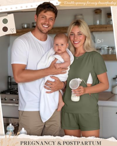 Riyiper 2 Packs Women's Nursing Pajamas Set - color: Gray Green, Brown, size: X-Large