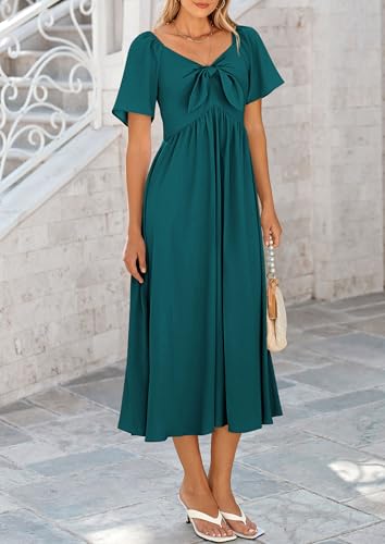 PRETTYGARDEN Women's Summer Bow Tie V Neck Midi Dresses - color: Malachite Green, size: XX-Large