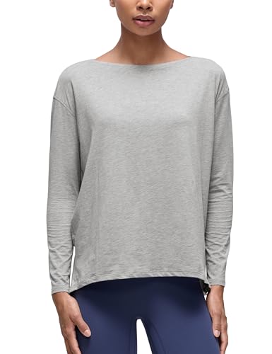 CRZ YOGA Pima Cotton Boat Neck Top - color: Heathered Grey, size: Small