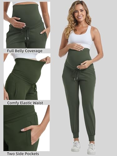 Women's Maternity Joggers Stretchy Scrub Pants - color: Army Green, size: X-Large