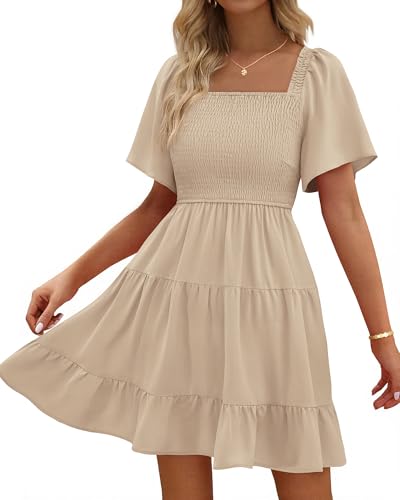 BTFBM Women's Summer Smocked Mini Dress 2026 - color: Khaki, size: X-Large