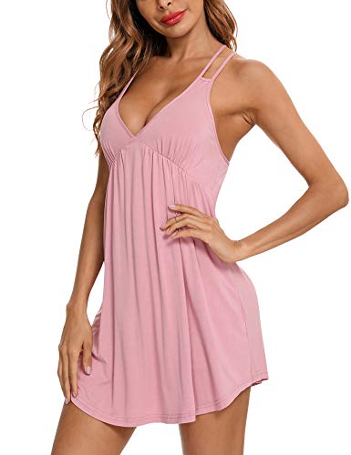 Senert Women's Sexy Lingerie Dress Slip Babydoll Chemise Nightgown Soft Sleepwear Bridal Nightie S-XXL - color: Bean Paste, size: XX-Large