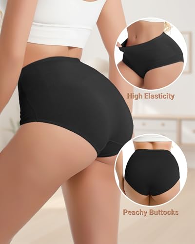 Women's Cotton Underwear High Waisted Ladies Panties Briefs 4Pack - color: Black, size: Small