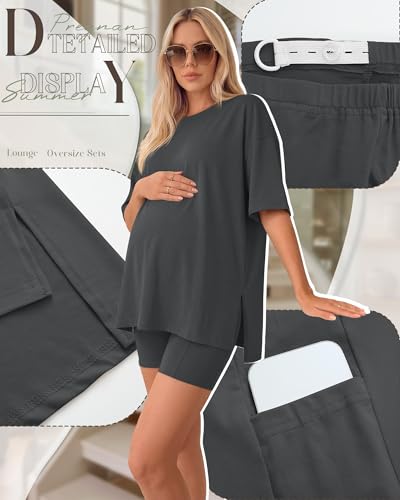 Huukeay Women's Maternity Set 2 Piece Outfits - color: Dark Gray, size: Small