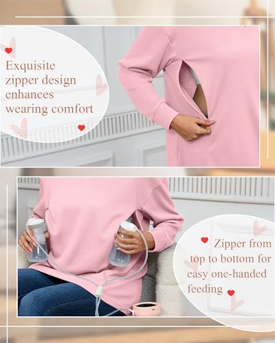 Oakgarden Women's Zipper Oversized Nursing Sweatshirts - color: Pink, size: Large