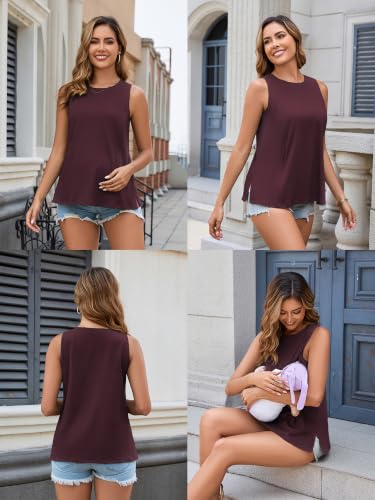 Ecavus 3-Pack Nursing Tank Tops, Hidden Zippers Breastfeeding Shirts - color: Heather Wine+heather Green+black, size: Small