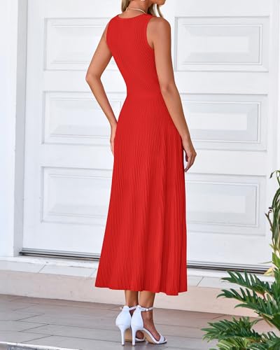 BTFBM Women Midi Bodycon Tank Dress - color: Brick Red, size: Medium