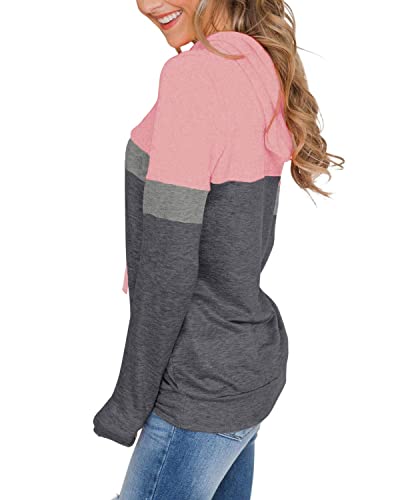 MixShe Women’s 2026 Fall Long Sleeve Hoodie Pullover Sweatshirt Lightweight Casual Tops Blouse - color: Light Pink, size: X-Large