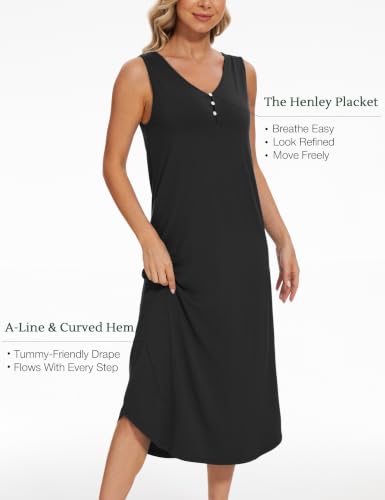 LazyCozy Women's Bamboo Viscose Cooling Nightgown for Hot Flashes - color: Black, size: Medium