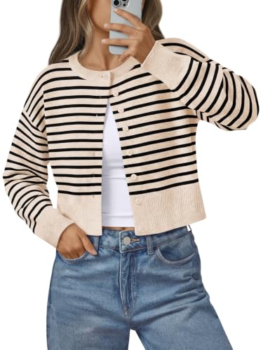 LILLUSORY Womens Lightweight Cardigan Cropped Knit Fall Cute Sweaters 2026 - color: Apricot Black, size: X-Large