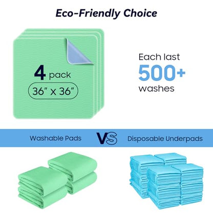 Fygrip 4 Pack 36” x 36” Extra Heavy Absorbency Washable Underpads Bed Pads - size: 4 Pack - 36" x 36"