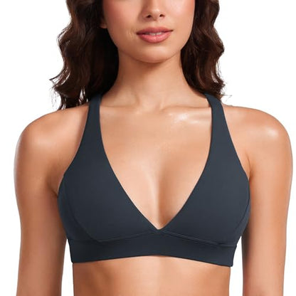 CRZ YOGA Butterluxe Deep V Neck Sports Bras - color: True Navy, size: XX-Small