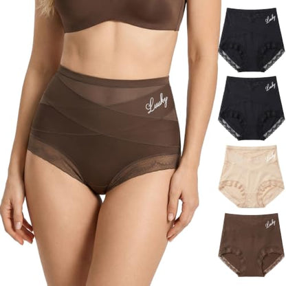 newnice High Waist Lace Underwear: Women's Tummy Control Briefs, Wide Back - size: Large