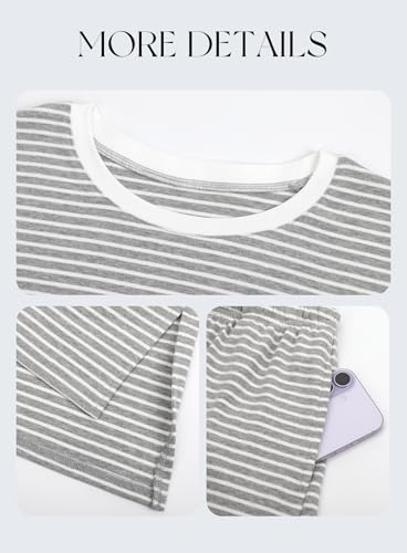 Darong Womens Striped 2 Piece Summer Lounge Sets - color: Light Grey Stripe, size: Medium