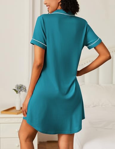 Ekouaer Nightgowns for Women 2 Pack Button Down Sleepwear Soft Sleepshirts - color: Black/Blue Green, size: Medium