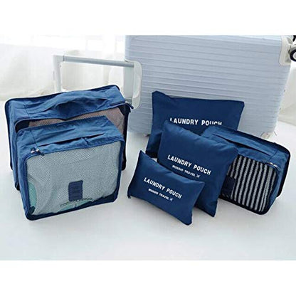 Mossio 7 Set Packing Cubes with Shoe Bag - Compression Travel Luggage Organizer - color: Dark Blue
