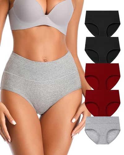 Annenmy High Waisted Womens Underwear Cotton Underwear Full Coverage Briefs Stretch Breathable Ladies Panties 5 Pack - color: Multicolor, size: Large