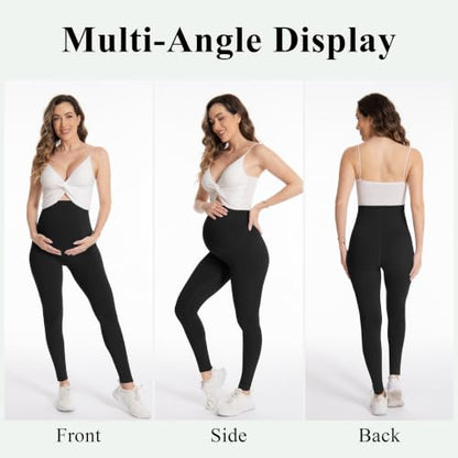 Over‑Belly Maternity Leggings, Soft Stretch Yoga Pants - color: 2 Packs-black*2, size: Medium