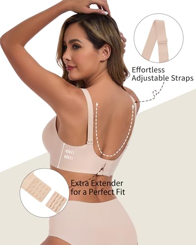 Vinfact Hands Free Pumping Bra Seamless Nursing Pump Bras Comfort Maternity Pumping Bras with Padding, Wireless Beige
