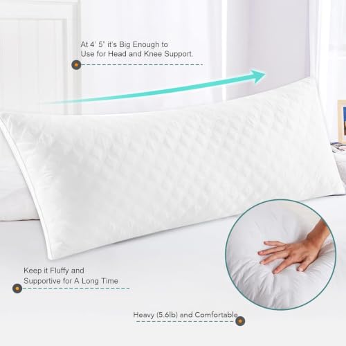 Oubonun Full Body Pillow for Side Sleeper, Adjustable Firm Long Bed Pillow - color: White-white Side