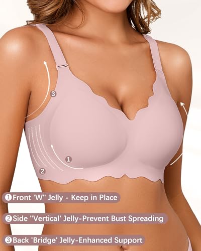 Seamless Jelly Bras for Women, No Underwire Push Up Bra - color: Pink, size: XX-Large