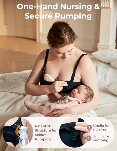Momcozy 4-in-1 Hands-Free Pumping Bra, Cooling Fabric & Jelly-Strip Support - color: Black, size: Medium
