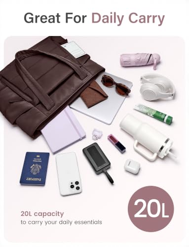 Uselike Tote Bag for Women with Zipper, Quilted Puffer Tote Bag with Compartments, Lightweight Puffy Work Bags for Women - color: Dark Brown