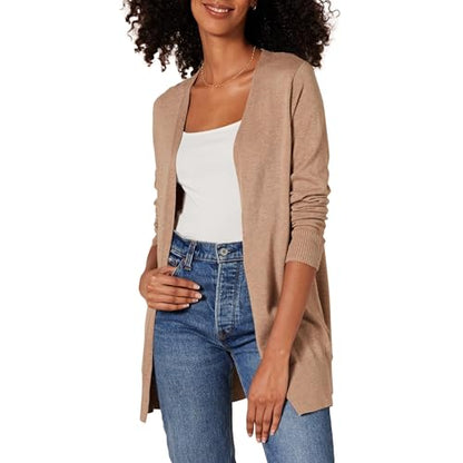 Amazon Essentials Women's Lightweight Long-Sleeve Open-Front Long Cardigan Sweater, Regular Fit - color: Camel Heather, size: X-Large