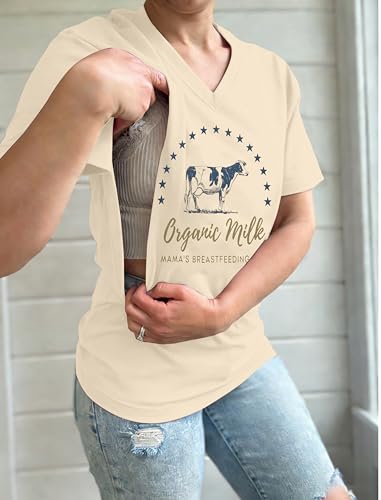 Nursing Shirts for Breastfeeding Women Zipper Maternity Graphic Tee - color: Apricot-2, size: X-Large