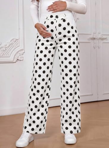 BLENCOT Women's Maternity Jeans Fashion Printed Pregnancy Denim Pants - color: Dot White, size: XX-Large